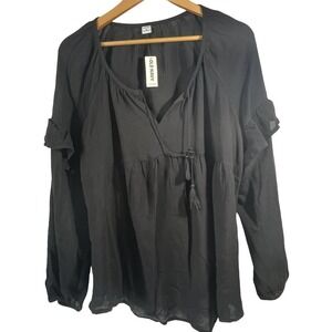 Old Navy Black Pheasant Shirt Top Boho Rayon XL NWT